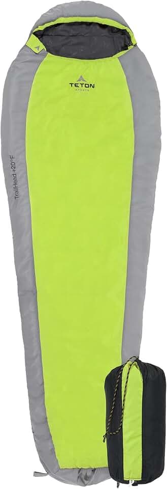 Teton 20F and 5F Degree Sleeping Bag; Lightweight, Warm Weather Mummy Sleeping Bags for Adults and Kids, Camping, Backpacking, Hiking