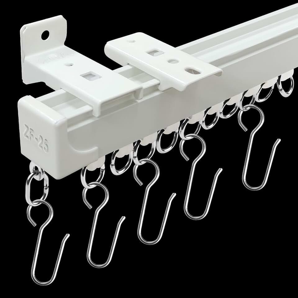 Curtain Track Ceiling Mount Curtain Rail Ceiling Curtain Track or Wall 9 FT Room Divider Curtain Track White with Hooks Suitable for Living Room Bedroom Bathroom