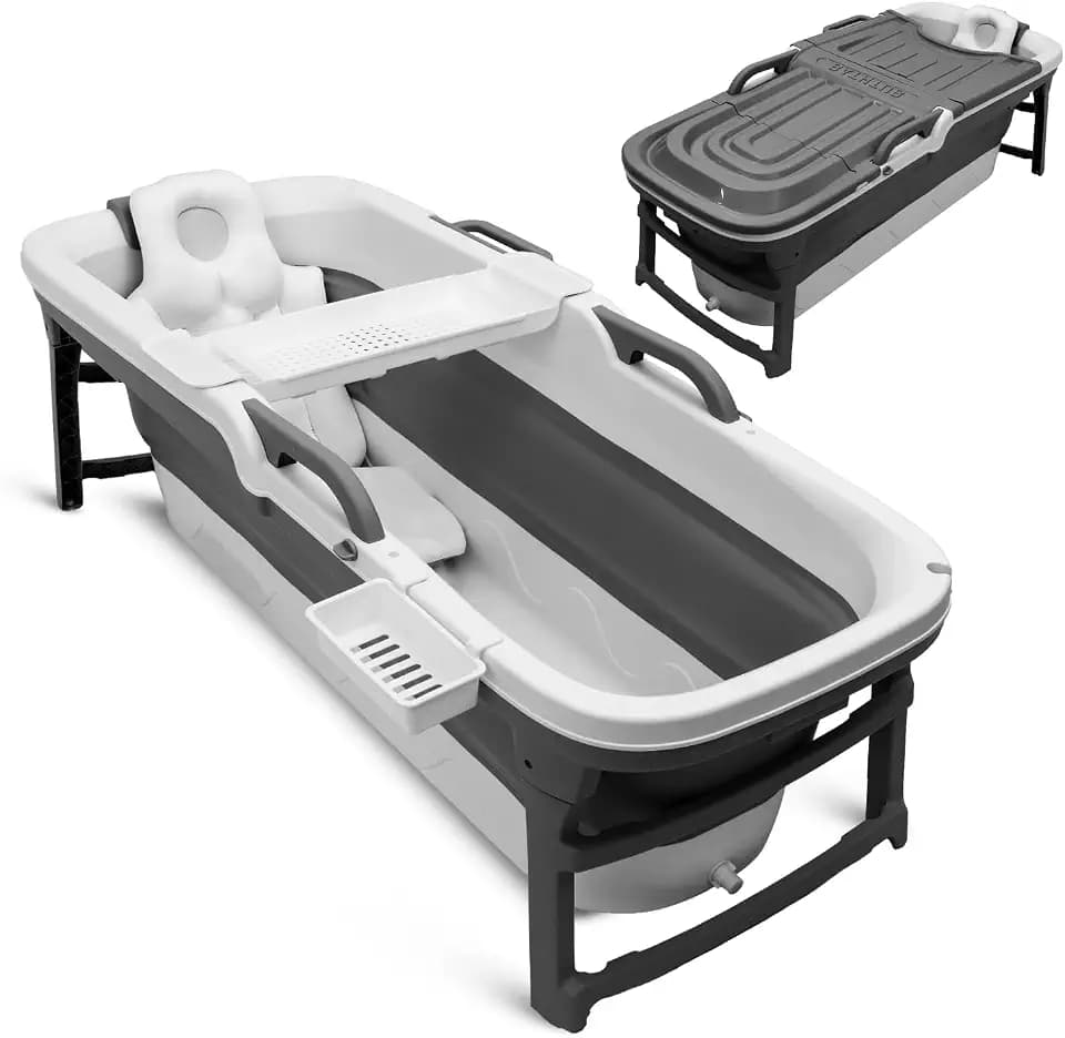 Serenelife 59" Portable Bathtub for Adults – Large Foldable Ice Bath Tub for Cold Plunge & Hot Spa, Freestanding Soaking Tub for Indoor/Outdoor, Athlete Recovery & Family Use, 440lbs Capacity