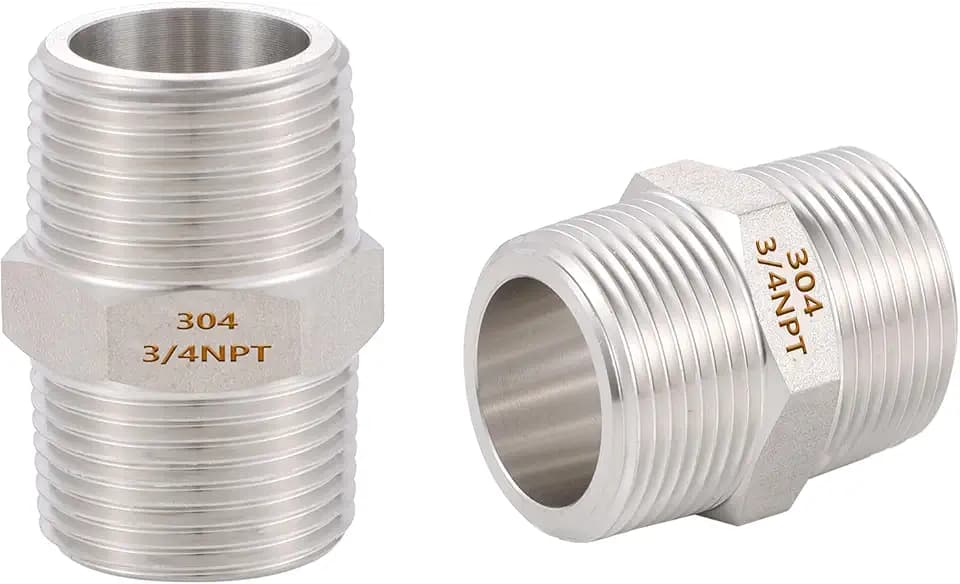 2PCS Hex Nipple 3/4" x 3/4" Male Pipe Fittings, 304 Stainless Steel 3/4 inch NPT Threaded Pipe Adapter Fittings, Male Straight Connector Pipe Fitting