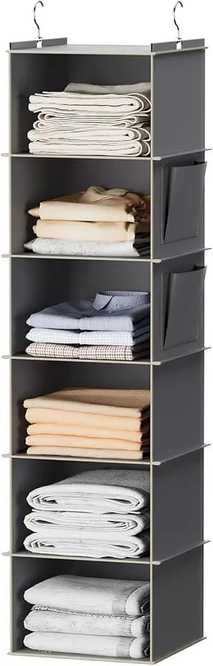 YOUDENOVA Hanging Closet Organizer and Storage, 6-Shelf, Grey