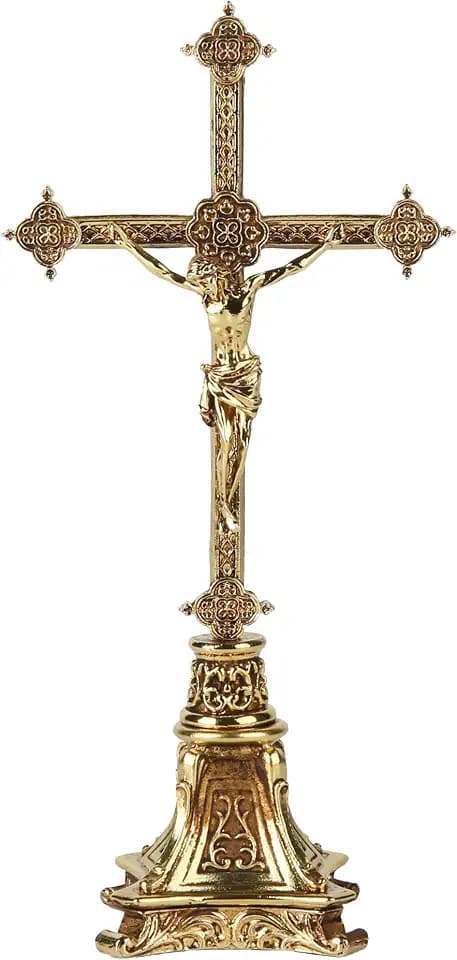 BC Catholic Metal Standing Crucifix 7.8" H Jesus Christ Cross for Altar