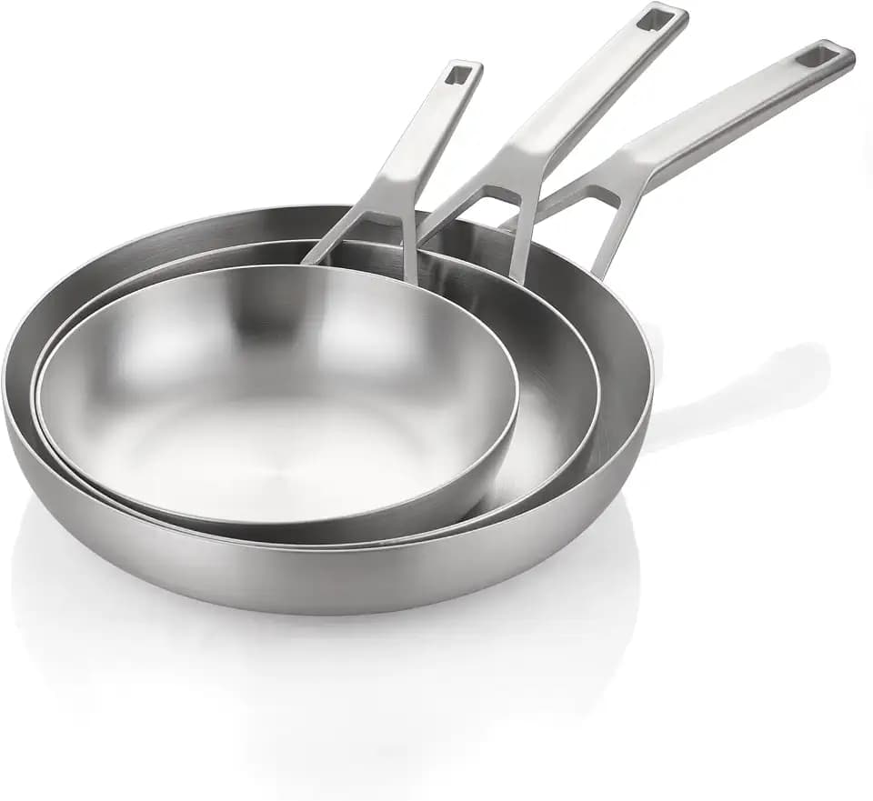 Yeksum Stainless Steel Pan Set, All Cooktops Up to 600℉,Tri-Ply Stainless Steel Frying Pan Set, 8"+10"+12", Chef's pan,Skillets, Nontoxic Fast & Even Heat