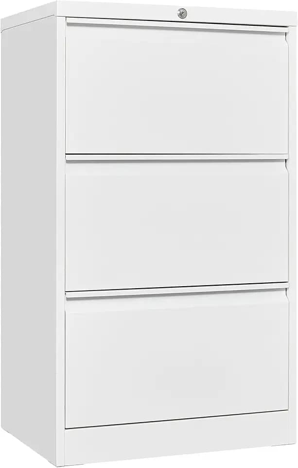 Garvee 3 Drawer Lateral File Cabinet, Heavy Duty Metal Filing Cabinet with Locks for Home Office, White File Cabinets with Business Card Holder for Legal/Letter/f4/a4 Hanging Files