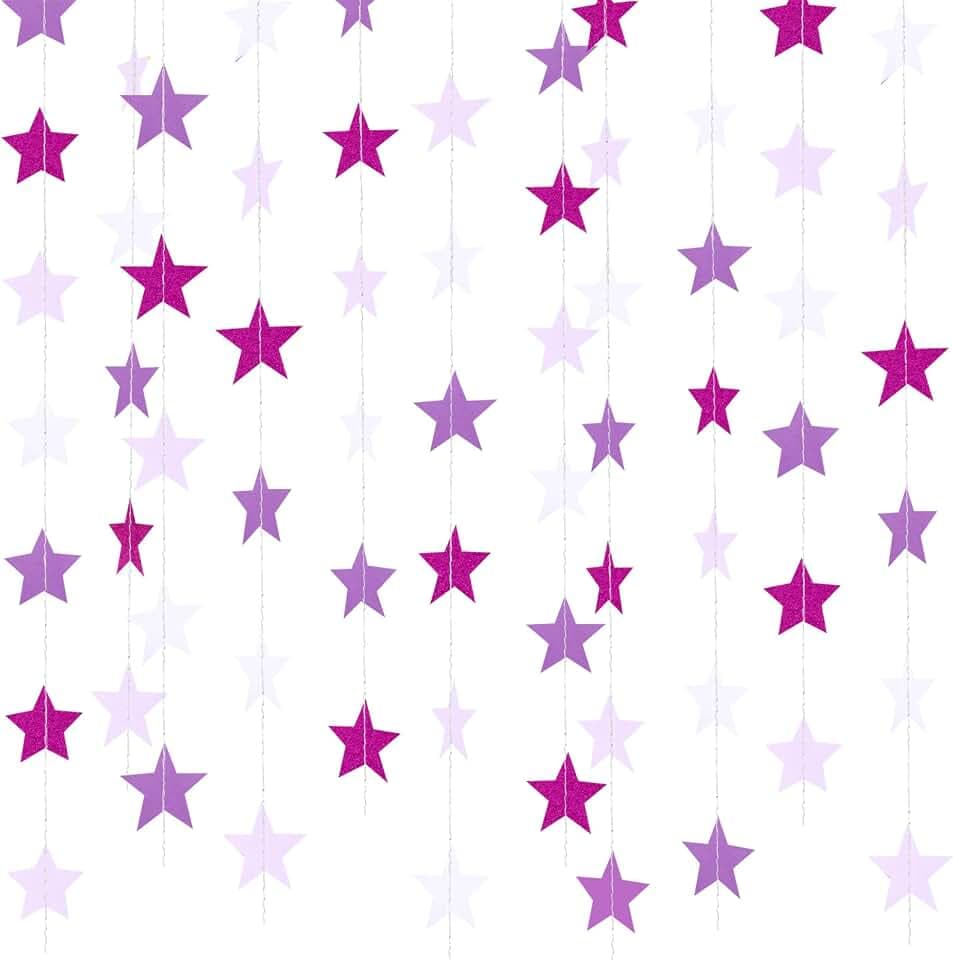 Patelai 130 ft Star Garland Banner Decor,Purple,White