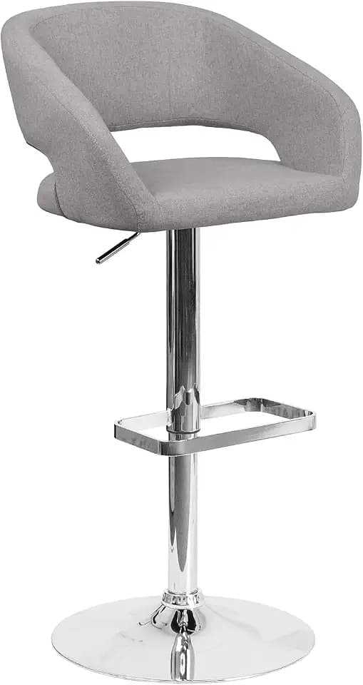 Flash Furniture Erik Contemporary Adjustable Height Barstool with Footrest and Rounded Mid-Back, Upholstered Bar or Counter Height Stool, Gray/Chrome