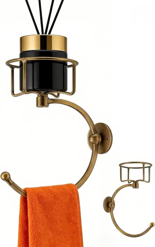 Gold Bathroom Wall Hand Towel Holder with Candle/Aromatherapy Holder, Multi-Functional Gold Wall Hooks,Candle Holders for Bathroom Décor (Bronze)