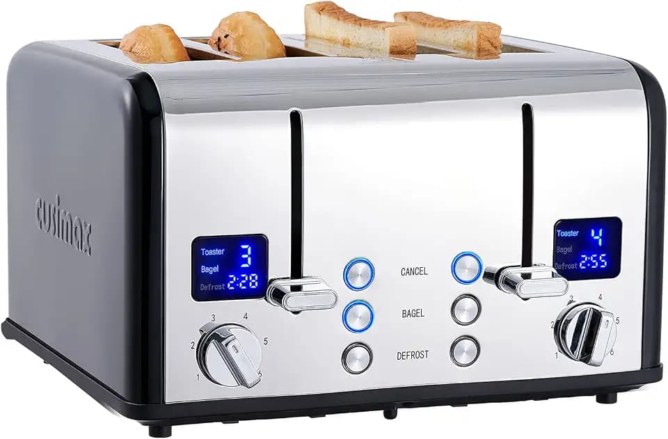 CUSIMAX 4 Slice Stainless Steel Toaster with Digital Display, Black