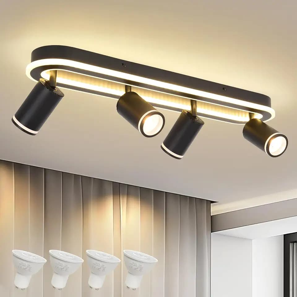 LED 4 Light Track Lighting Spotlight Kit, Modern Black Track Light Fixture