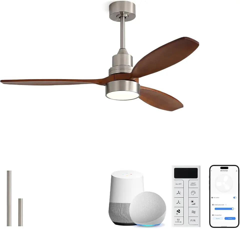 Sofucor 52 Inch Wood Smart Ceiling Fans with Lights, 3 Blades, Brown