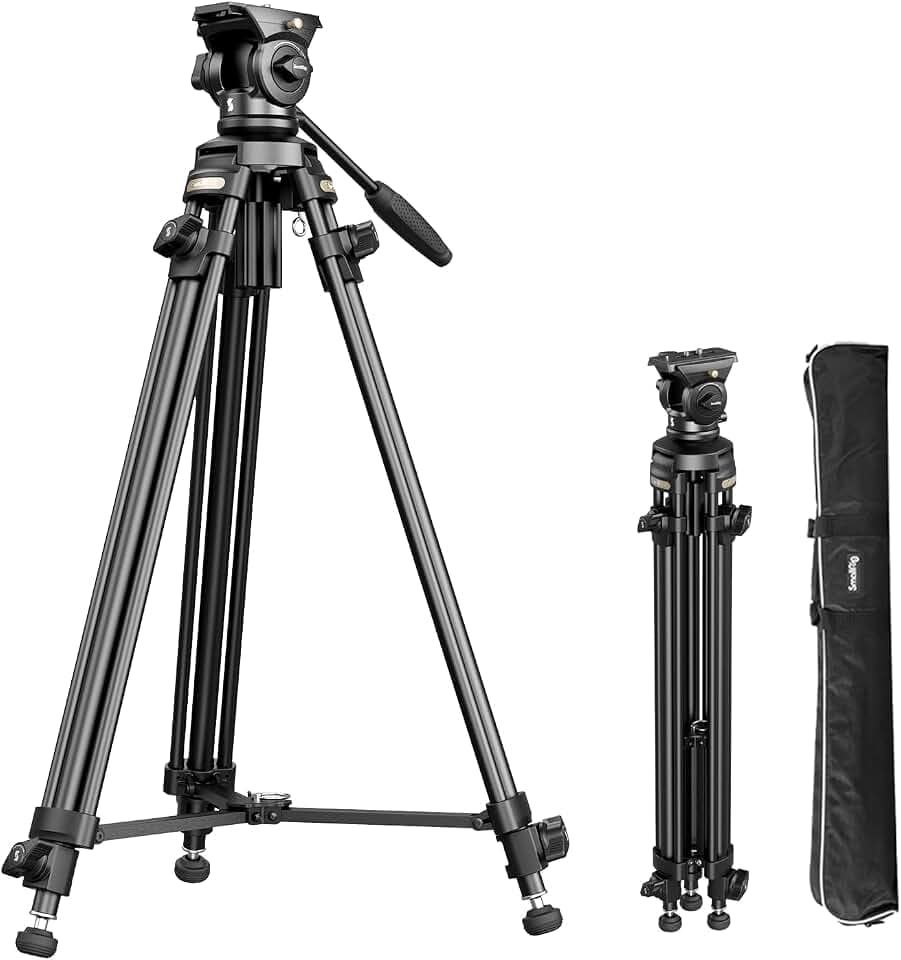 SMALLRIG 158CM / 62" Videostativ mit 360° Fluidkopf, leichtes Kamerastativ aus Aluminiumlegierung mit QR-Platte & Hebeseil, für DSLR Camcorder Kameras, 5kg / 11lbs Tragkraft, AD-50Lite - 4684