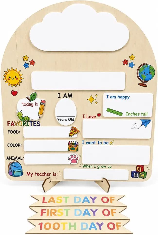 Board My First Day of School Sign 8"x10", First and Last Day of School Board for Preschool, Kindergarten (Apple)