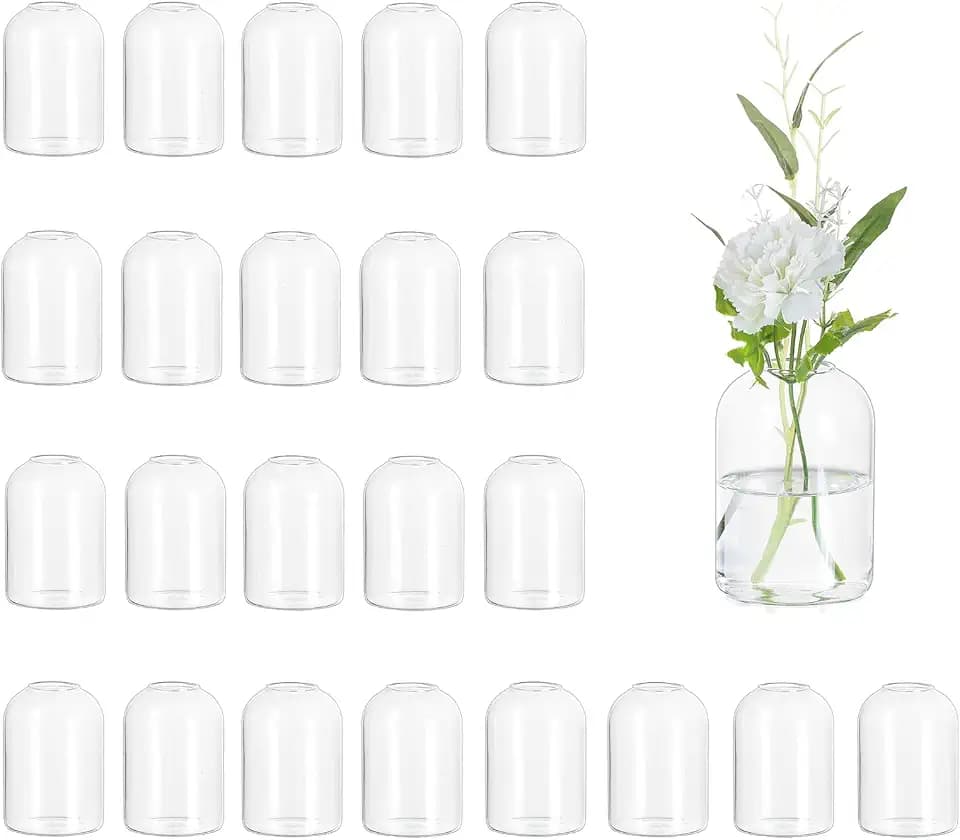 Hewory Glass Bud Vases for Flowers: 24PCS Modern Clear Small Vases Bulk