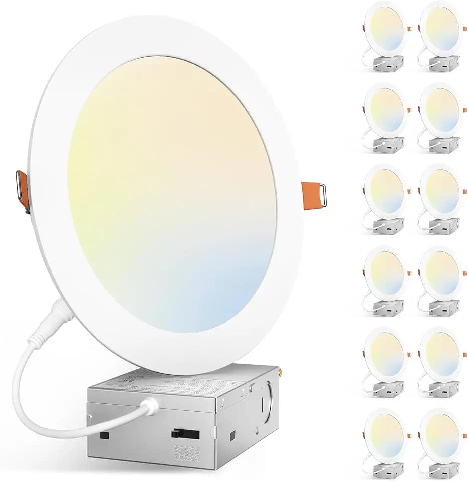 Amico 12 Pack 7 Inch 5CCT Ultra-Thin LED Canless Recessed Ceiling Downlight