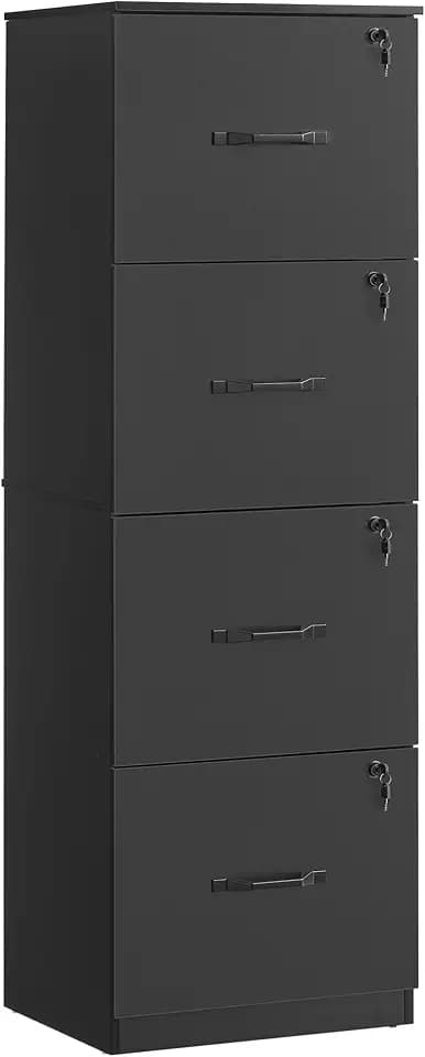 VASAGLE 4 Drawer File Cabinet with Locks, for A4, Letter Sized Documents