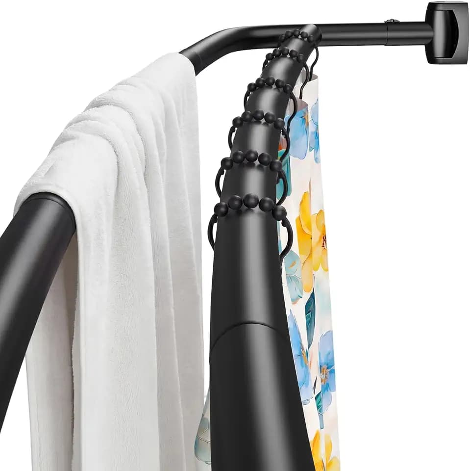Double Curved Shower Curtain Rod, Matte Black Adjustable 37-78 Inches, Stainless Steel Double Shower Curtain Rods for Bathroom, Laundry Room, Bathtub and more,No Rust, Need to Drill
