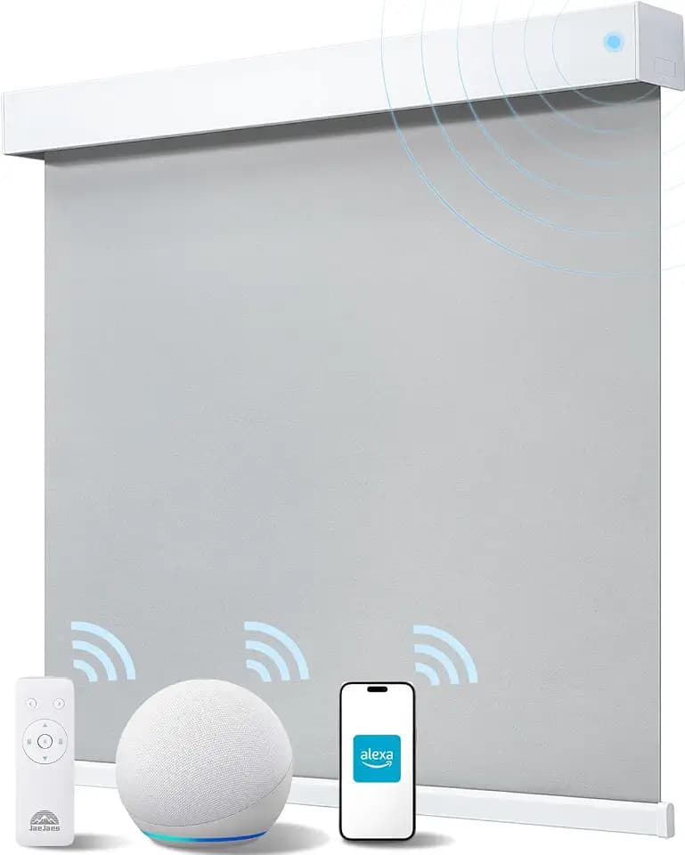 Smart Roller Shades for Windows, Alexa Blackout Motorized Blinds with Remote Control, Easy Install Automatic Electric Blinds for Indoor (20" W x 72" H, Gray Fabric & White Shell)