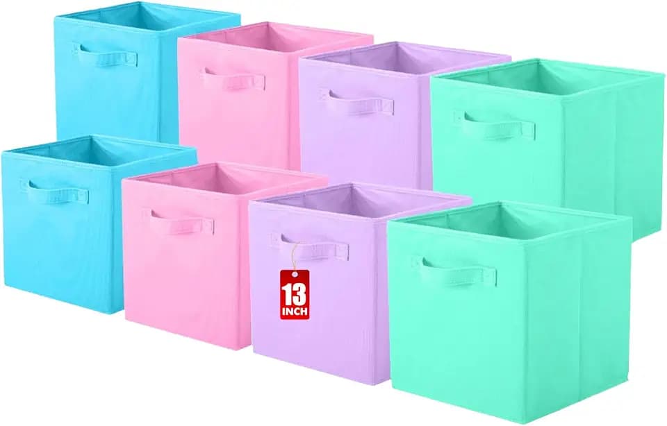 ShellKingdom Storage Bins, Foldable Fabric Storage Cubes, 8 Pack, 4 Colors