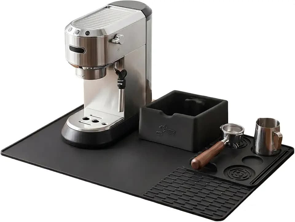 Black Silicone Coffee Mat for Coffee Bar, 3PCS Espresso Coffee Machine Mat for Coffee Lovers, Absorbent Countertop Pad with Coffee Knock Box and Tamper Mat for Coffee Station, Coffee Bar Mat Set