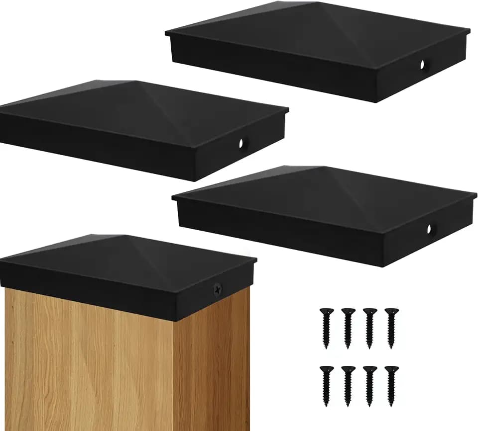 Azdele 4x6 Heavy Duty Aluminum Pyramid Post Caps Cover for 4x6 Nominal Wood Post(Actual 3.5" x 5.5" Post Size), with Matte Finish Powder Coated Surface, Fences Wood Post of Decks or Corridors 4Pack