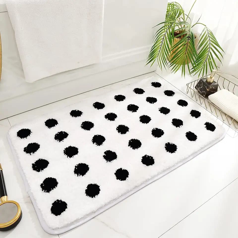 Ankah Bathroom Rug Black&White Checked Bath Mats, Non Slip Rubber Backing, Thick Soft Shaggy, Super Absorbent, Machine Washable, Bath Rugs Cute Bathroom Deocr, 19.68" x 31.49", Black Dots