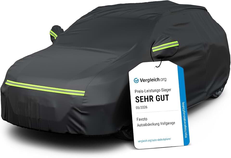 Favoto Autoabdeckung Winter Vollgarage Auto Abdeckplane Staubdicht Wasserdicht Autohülle Autoplane Car Cover für 430cm-460cm SUV Schwarz 455cm x 150cm x 140cm 3kg