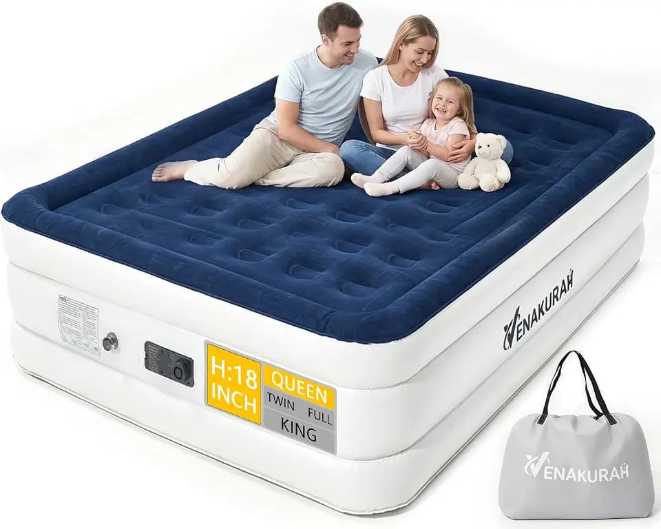 Queen Air Mattress with Built in Pump, 18" Queen Size Inflatable Mattress