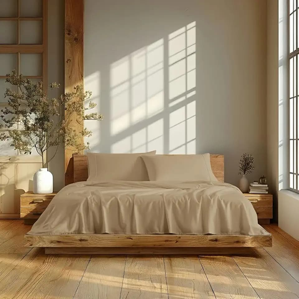 Linen Closet 3 Pc 100% Organic Cotton Twin Sheets Set, Tan, 300 Thread Count, Naturally Derived EarthColors, Deep Pocket Fitted Sheet (Up to 18"), Smooth & Soft Bed Sheets Set, Juego De Sábanas Twin