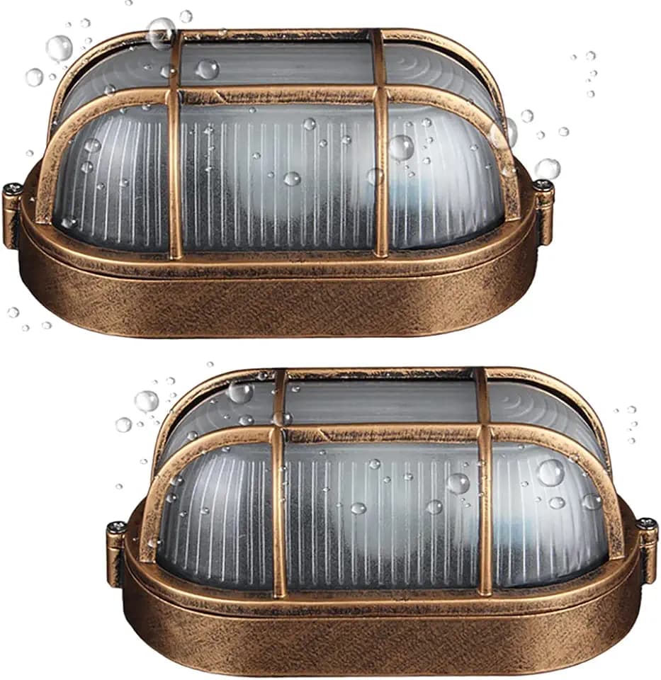2er Pack Ovalleuchte IP44 E27 Außenwandleuchte Saunalampe inkl. LED-Birne