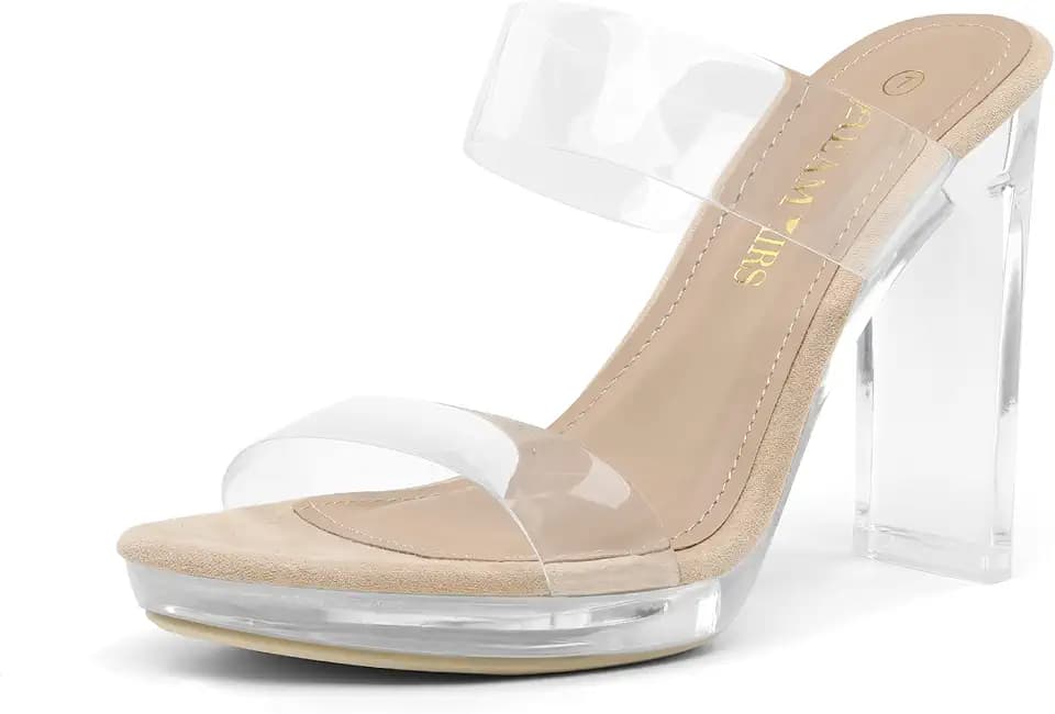 DREAM PAIRS Women's Clear Strap Open Toe High Heels