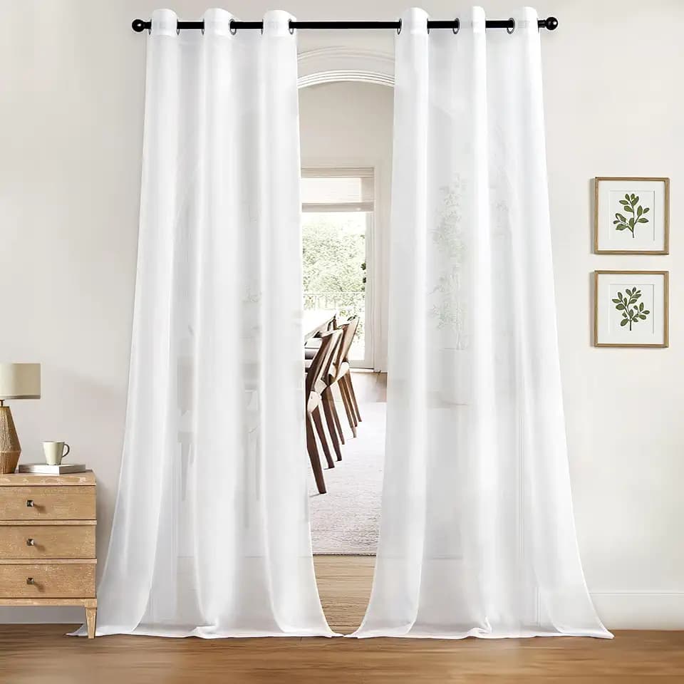 MIULEE Solid Color Sheer Curtains 96 Inches Long 2 Panels Set - Elegant Lightweight Grommet Light Filtering Window Voile Panels/Drapes/Treatment for Bedroom Living Room W42 x L96 Inch, White