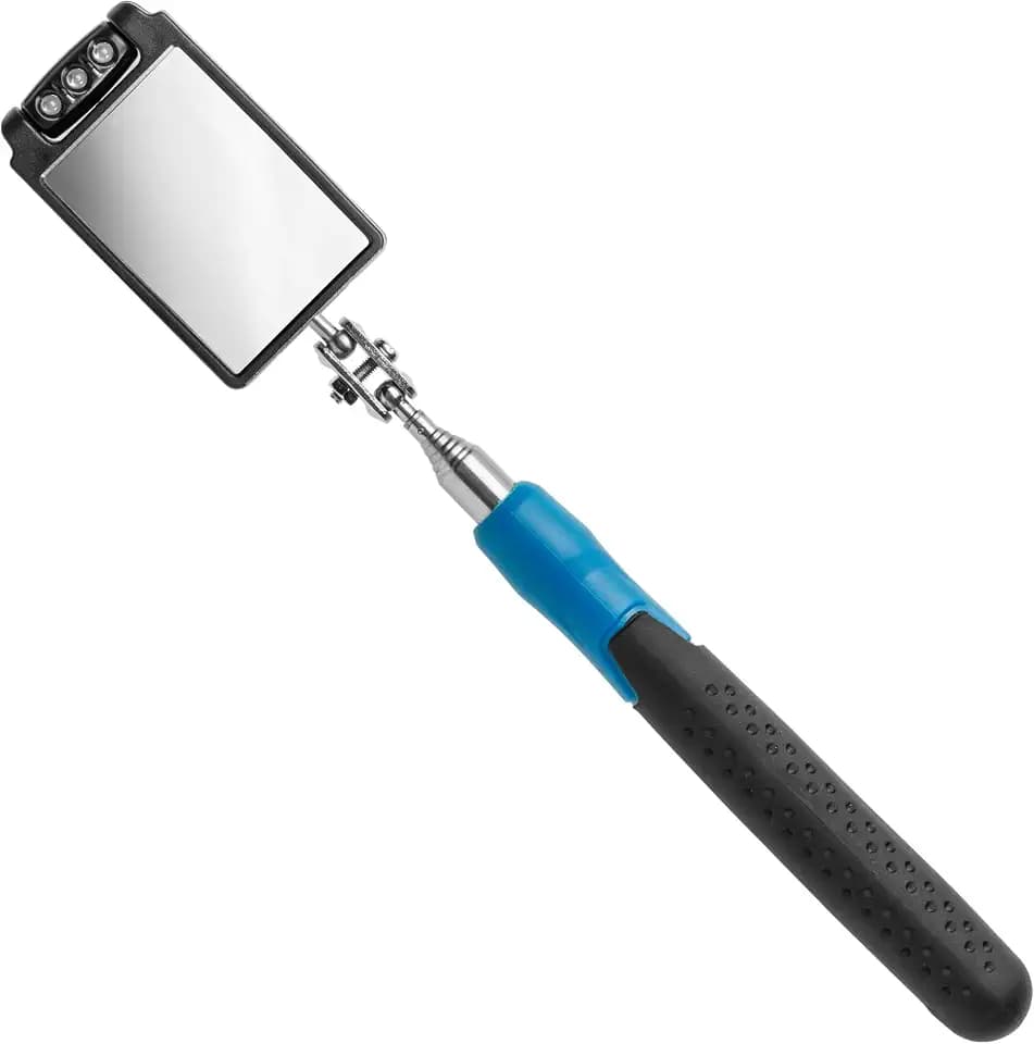 HÖGERT TECHNIK Teleskop-Inspektionsspiegel 50x80 mm mit LED, ausziehbar 30–88 cm, drehbarer Spiegelkopf, Teleskopspiegel mit Licht, Inspektionsspiegel ausziehbar, Werkstatt Spiegel Werkzeug