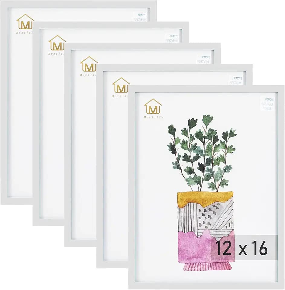 Muzilife 12x16” White Picture Frames for Wall and Tabletop Display, 5 Pack