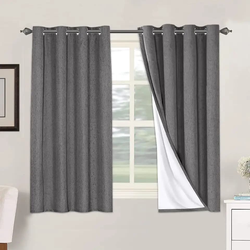 H.VERSAILTEX 100% Blackout Linen Curtains 54" L 2 Panels Grey
