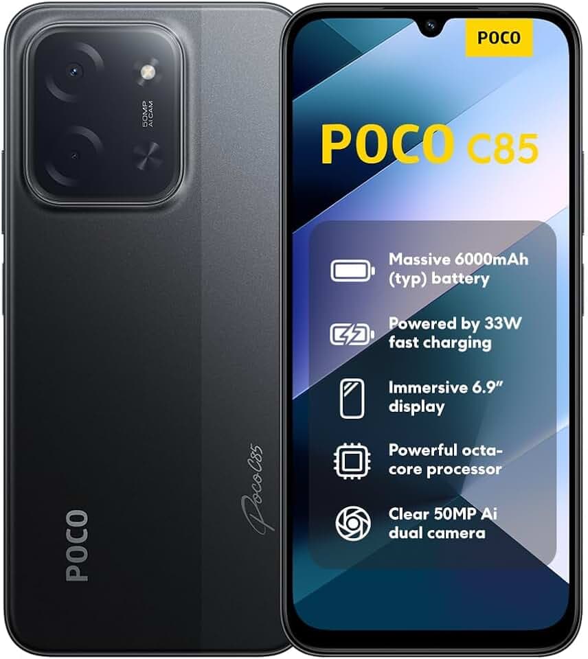 XIAOMI Poco C85 Smartphone 6+128GB, 6000mAh Akku, 50MP Kamera, Schwarz