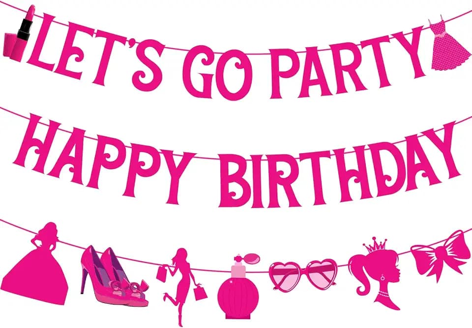 Let's Go Party Happy Birthday Banners for Women, Hot Pink Princess Banners for Girl Doll Theme Party Ladies Birthday, Cute Photo Backdrop, 21st Bday Supplies