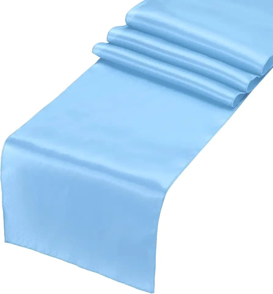 uxcell 12 Pcs Sky Blue Satin Table Runner 12" x 108" Romantic Silk Table Runner Smooth Fabric Table Runner Decorations for Wedding Dining Birthday Party (9ft)