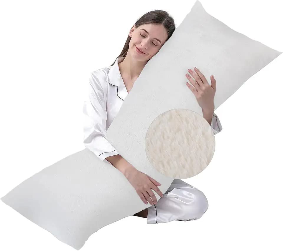 DOWNCOOL Large Body Pillow Insert with Faux Fur Cover - Fluffy Long Bed Pillow for Sleeping - Breathable Full Body Pillow for Adults - 20x54 inch (White, with Cover)