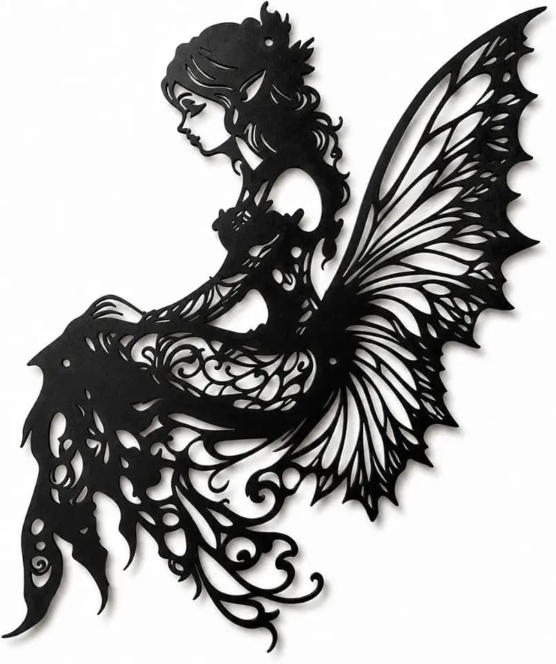 Black Fairy Metal Wall Art,Modern Iron Wall Decor Sculpture