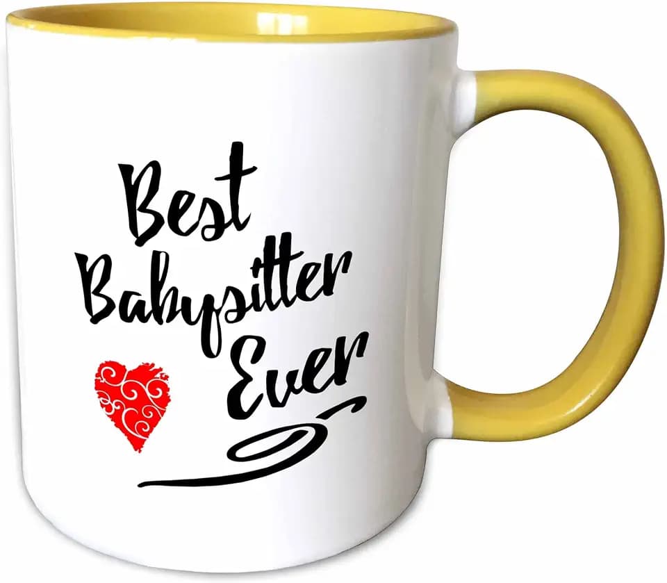 3dRose Best Babysitter Ever Design in Black Text 11oz Two-Tone Yellow Mug