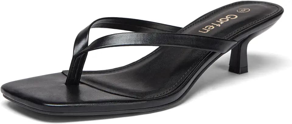 Women's Kitten Heel Sandals Square Toe Slip on Flip Flop Heels 2 Inch Thong Sandals Party Dress Heeled Sandals