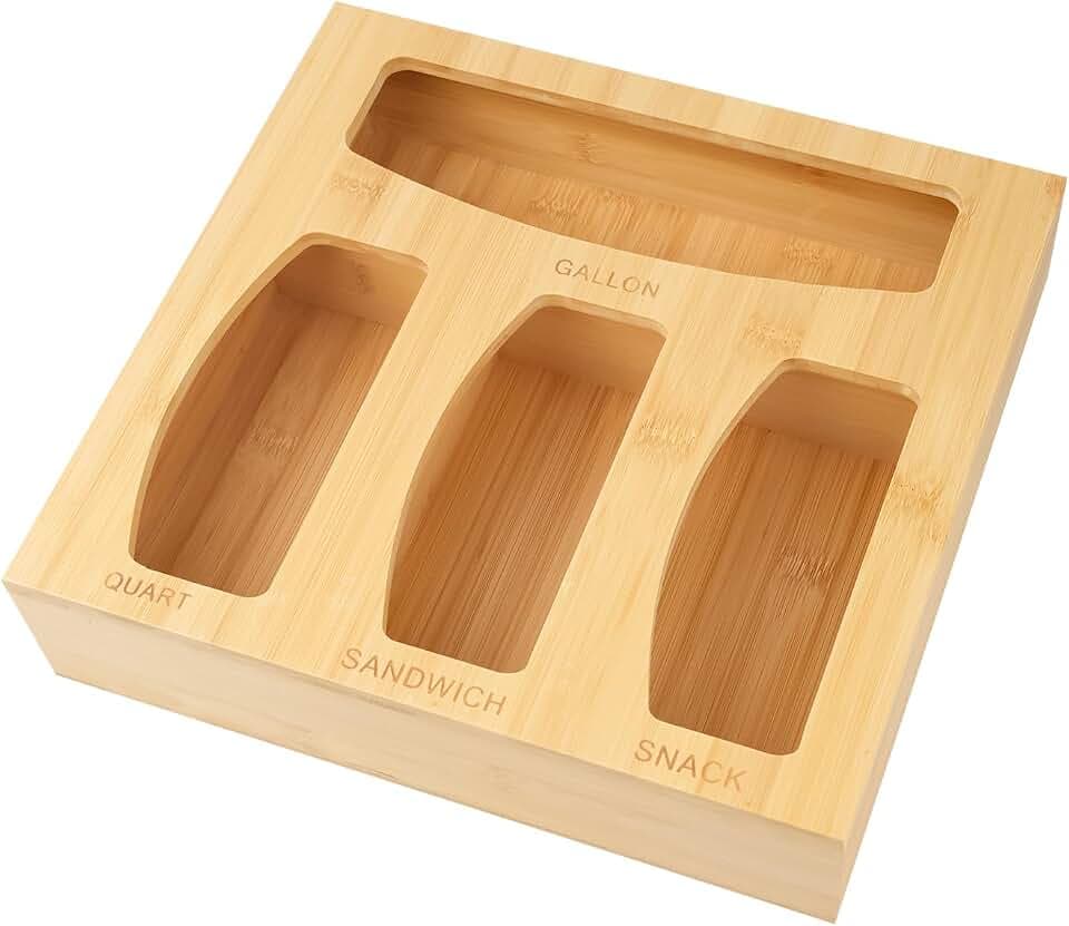 Bamboo Food Storage Bags Container Organizer for Drawer, Compatible with Sandwich Variety Size Baggie Bags