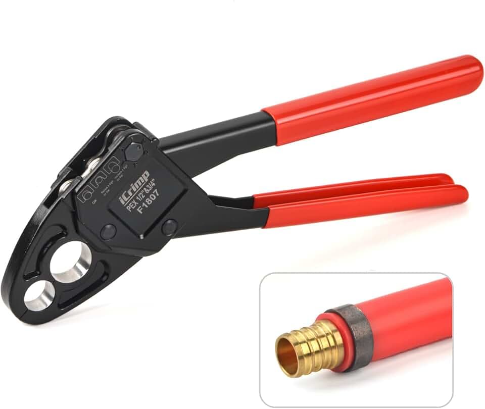 IWISS Combo Angle Head Pex Pipe Plumbing Crimping Tool for Copper Crimp Jaw Sets 1/2" & 3/4" with Go/No-Go Crimp Gauge