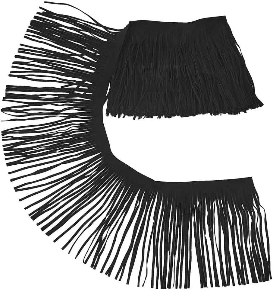 GORGECRAFT 6 Inch Double Side Suede Tassel Trim 2 Meters Velvet Leather Fringe Trim Black Suede Fringe Roll Faux Leather Lace Ribbon Dance Skirt Tassel Sewing Wrap Cover for DIY Craft Boots Bag Hem
