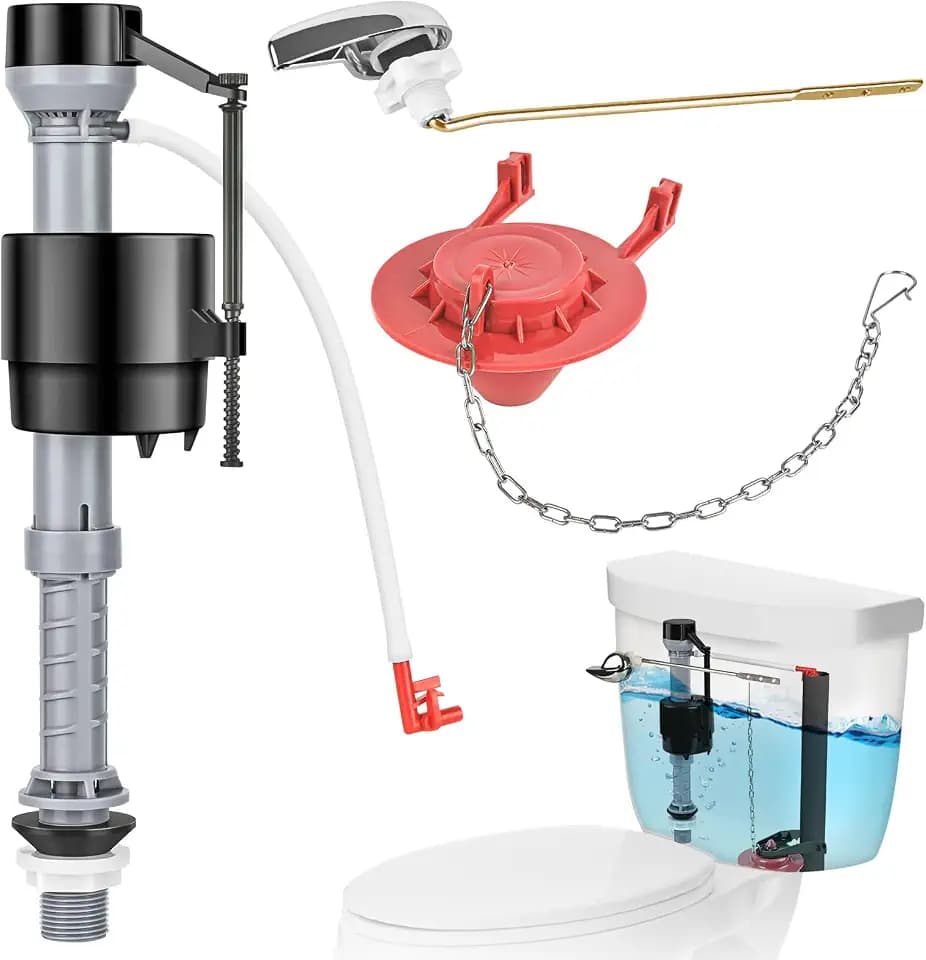Toilet Flusher Replacement Kit, Fill Valve, 2-Inch Flapper & Handle Lever