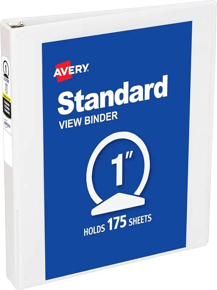 Avery® Standard View Mini 3 Ring Binder, 1" Round Ring, 1 White Binder
