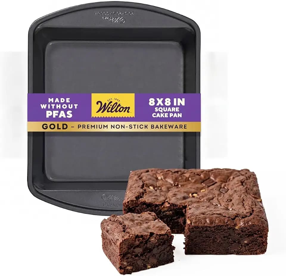 Wilton Gold Non-Stick Square Brownie Cake Pan, Made Without PFAS, 8 x 8 in.