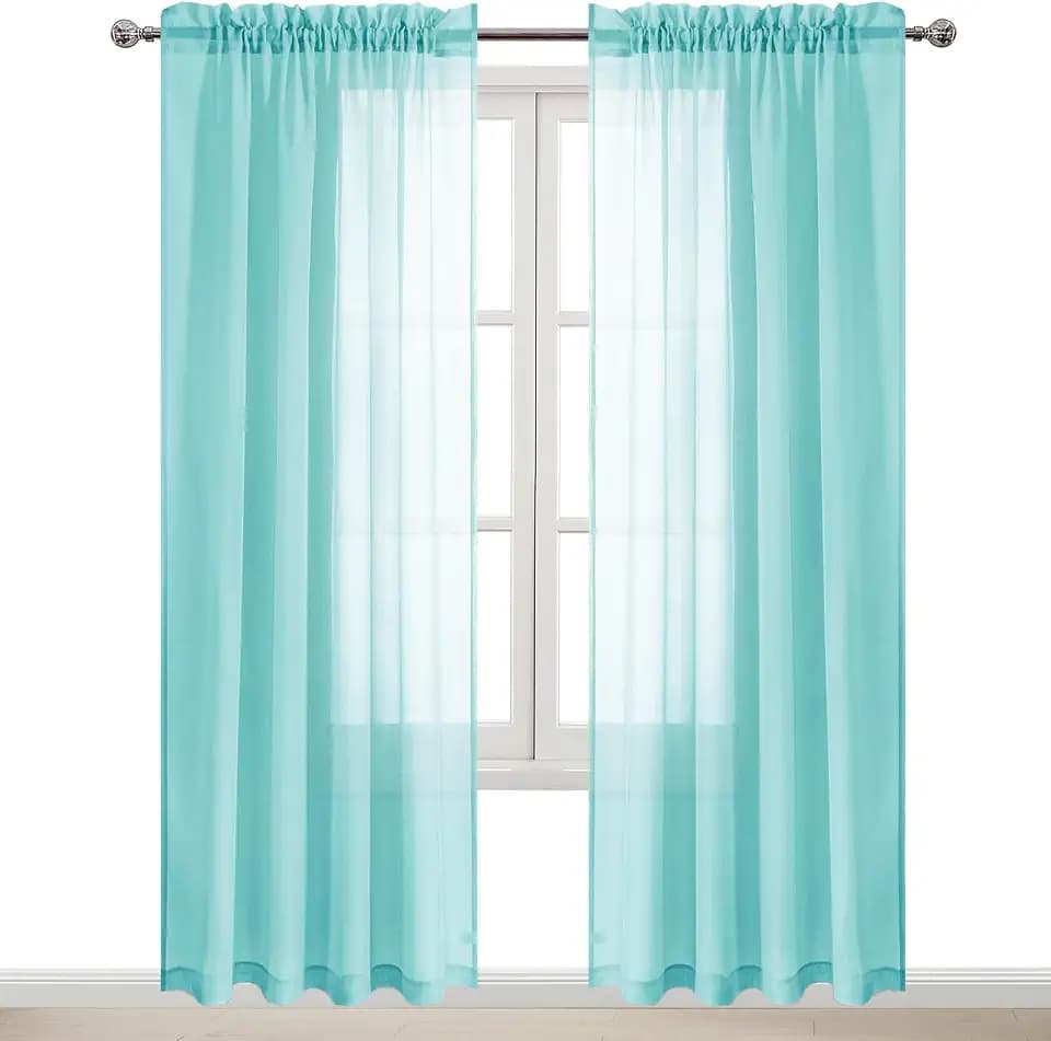 DWCN Aqua Sheer Curtains 84 Inch Long for Living Room Rod Pocket 2 Panels