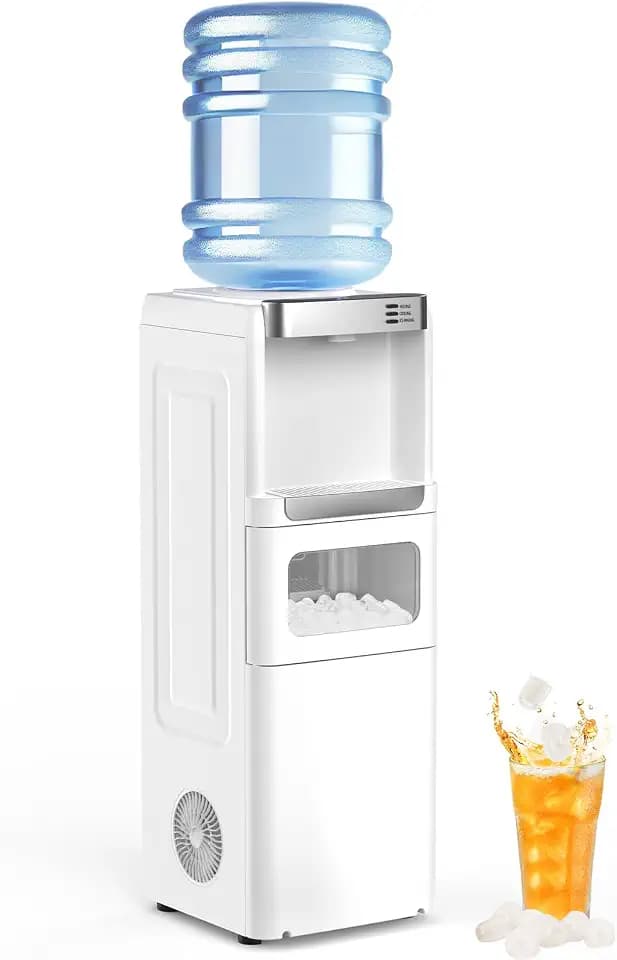 Electactic Water Dispenser with Ice Maker, Top Loading Hot & Cold Water Cooler for 5 Gallon Bottles, Child Safety Lock, Ideal for Home, Office, Garage – White