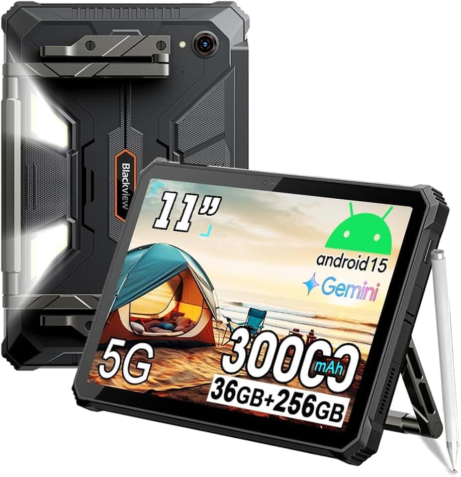 Blackview Active 12 Pro 30000mah 5G Outdoor Tablet mit Projektoren, 36GB+256GB/1TB Tablet, 11"FHD+ Rugged Smartphone Android 15, 108MP+50MP, 2 Speakers,IP68 Wasserdicht,4G,5G,OTG,GPS,NFC,Fingerabdruck